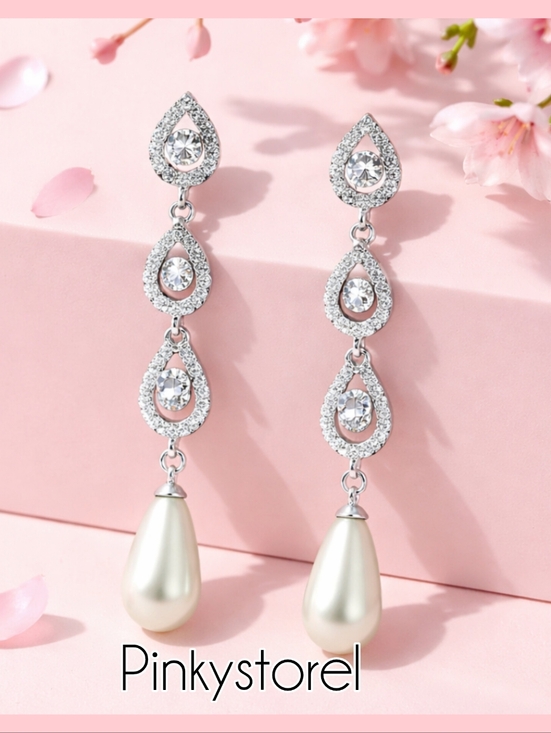 Jewelry - Crystal Pearl Bridal Earrings
